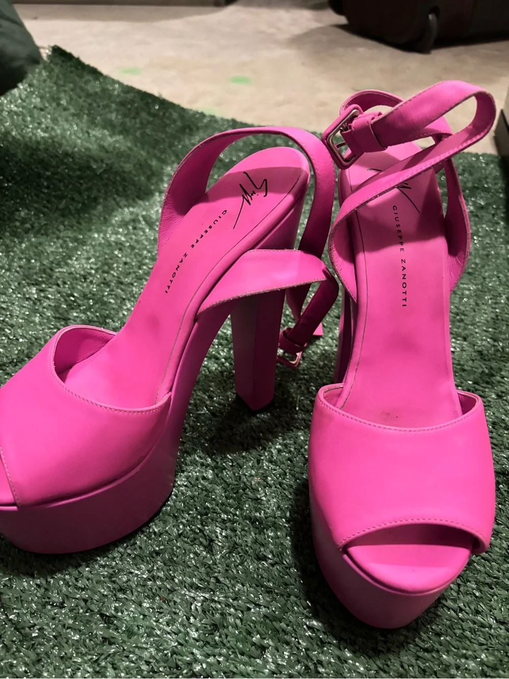 Giuseppe Zanotti Hot Pink Platform Slingback Heels